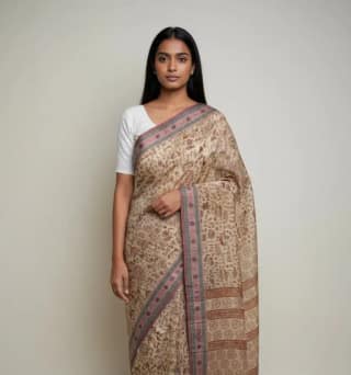 Saura Tribal Cotton Saree Cream Wheel Border