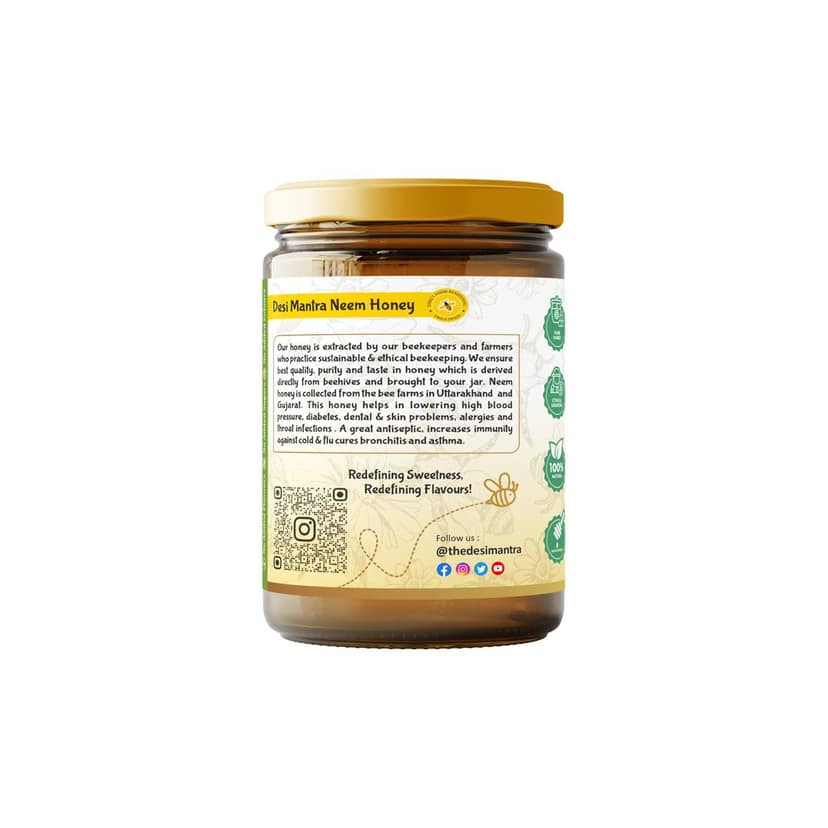 Desi Mantra's Pure Neem Honey | 1KG | Glass Jar view 2