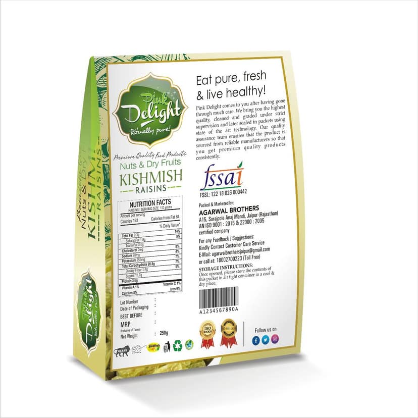 Pink Delight | Kishmish (raisins) | Natural & Organic Dry Fruilts | 250 Gm Box Pack view 2