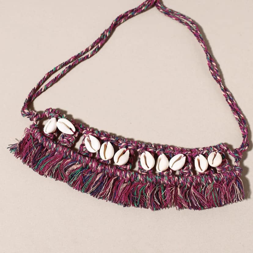 Pink Thread & Seashell Handmade Macrame Choker