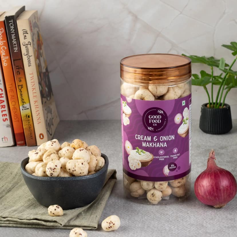 Good Food Co Cream and Onion Makhana – Roasted Fox Nuts with Creamy, Tangy Flavor | Protein-Packed Snack Pack of 2 -70gm each