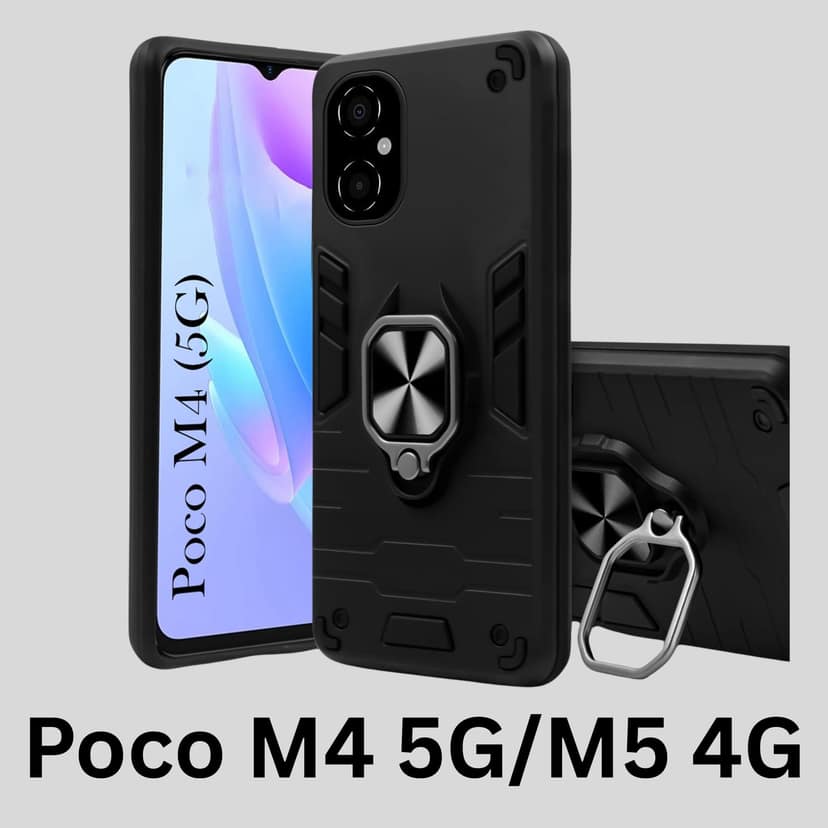 Mobile Cover for Poco M4 5G & Poco M5 (4G) Armor Bumper Back Case with Ring Holder & Kick Stand | Shockproof (Hybrid TPU + PC)