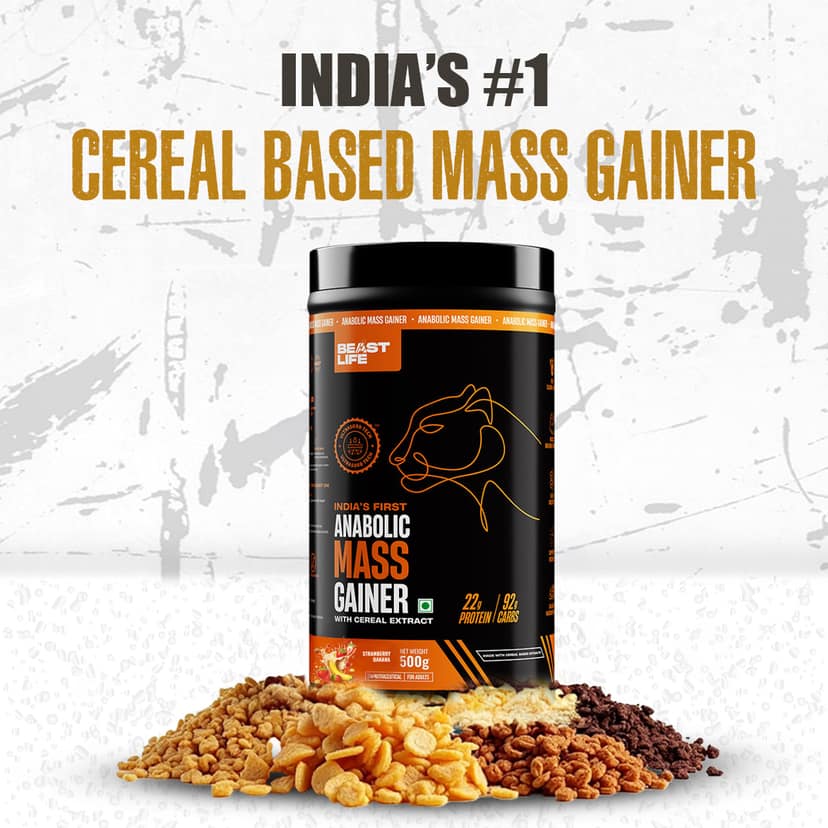 Anabolic Mass Gainer with Ultrasorb Tech | No Maltodextrin | Strawberry Banana | 500 g view 2