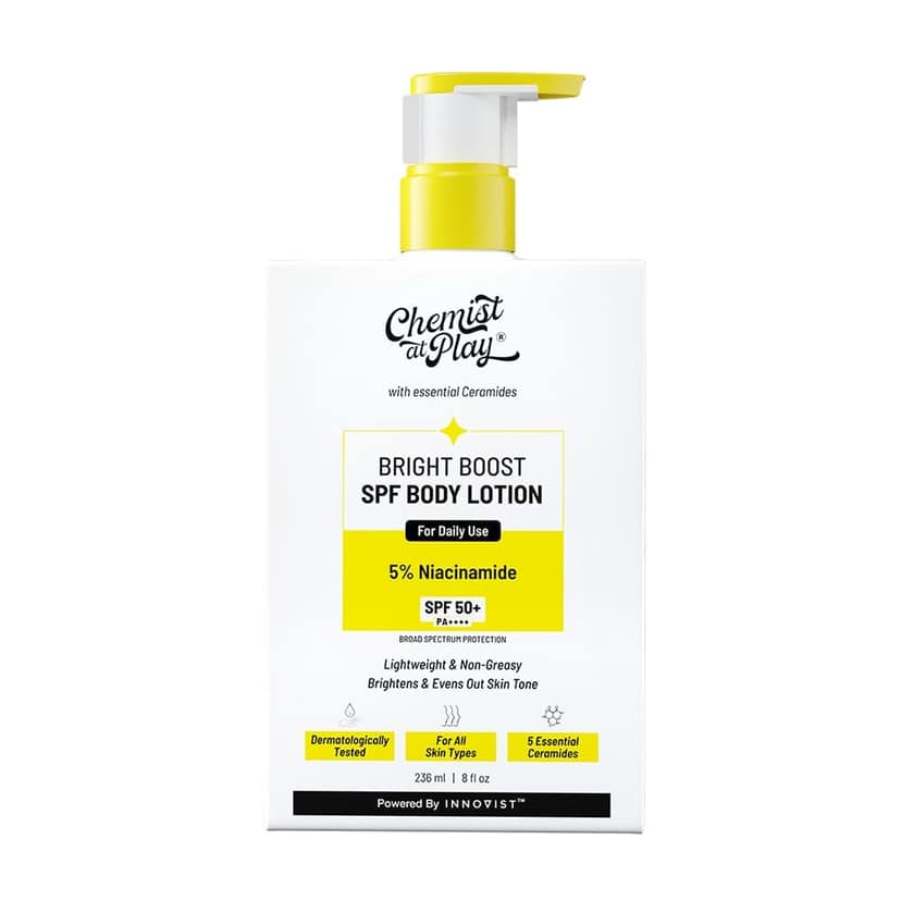 Chemist At Play Bright Boost SPF Body Lotion | With 5% Niacinamide & SPF 50+ PA++++ | 24 hours moisturization | Lightweight & Non-Greasy Formula | 236ml Chemist At Play Bright Boost SPF Body Lotion | With 5% Niacinamide & SPF 50+ PA++++ | 24 hours moistu