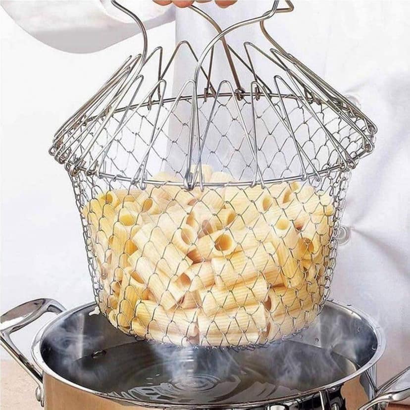 Foldable Strainer Chef Basket | 12-in-1 Stainless Steel Foldable Kitchen Colander | Easy-to-Store & Rust-Resistant