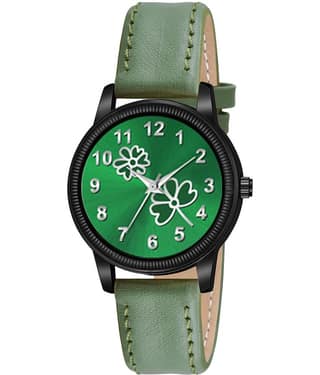 KIARVI GALLERY Green Leather Analog Womens Watch