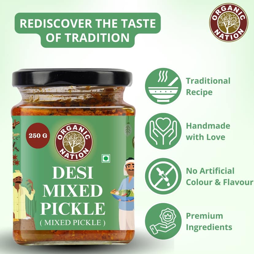 Foodsbay India Mixed Pickle | Traditional Indian Achar | Spicy & Tangy | Ready to Eat | 250 g Pack view 2