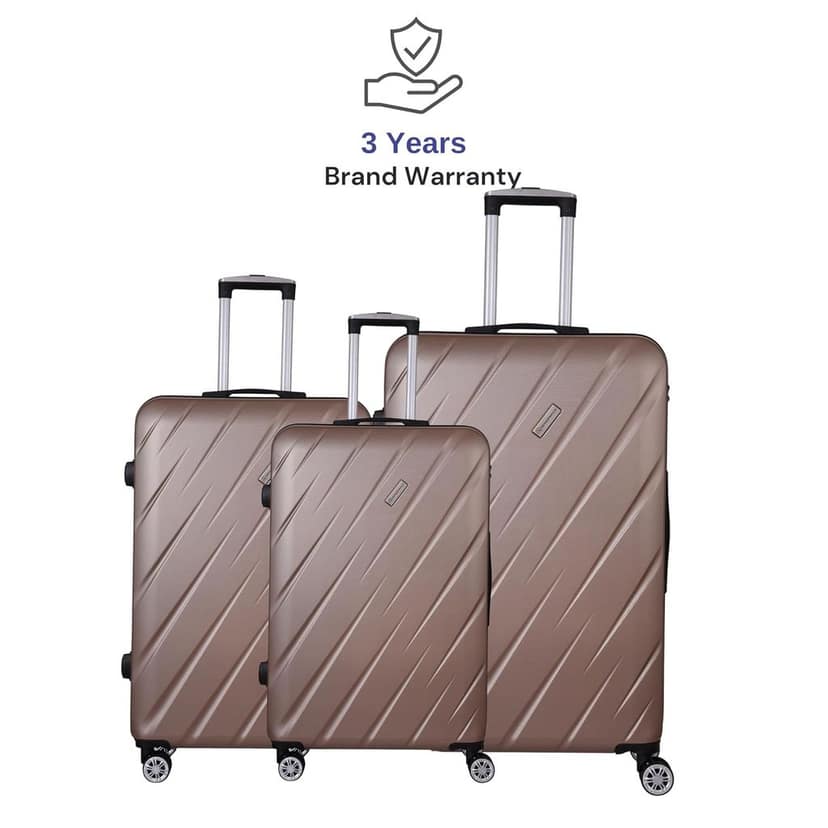 Spacewalk Stylux Hard Luggage Set of 3, 57 cm, 67 cm & 77 cm, 8 Wheels, 3 Year Warranty, Brown
