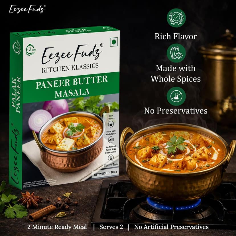 Eezee Fudz Kitchen Klassics Paneer Butter Masala | Ready to Eat Indian Cottage Cheese Curry | 300g | 2 Minute Heat & Eat view 2