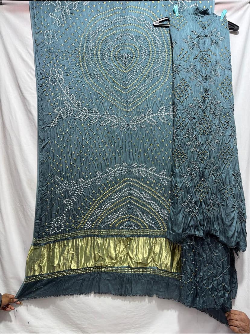 Kala Sanskruti All Over Olive Grey Color Art Silk Bandhani Dress 2.5 M Each Piece Elegant Traditional Wear Art Silk Dress for Women