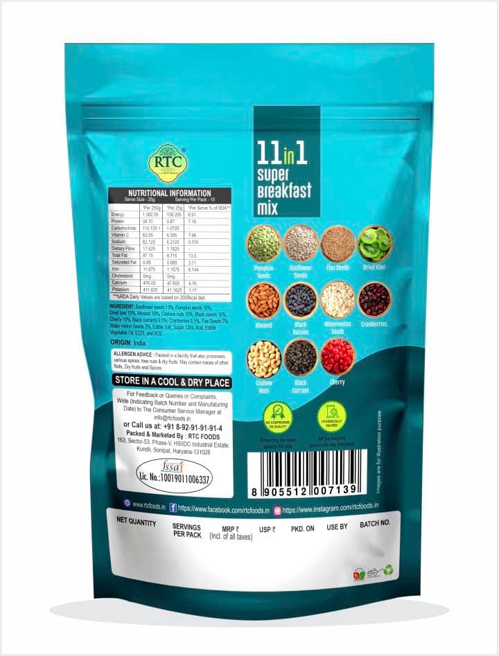 RTC Breakfast Dryfruit Mix 11-in1 I Healthy Nuts and Seeds I Berries I Dehydrated Fruits I Healthy Snacking I Daily Nutrition I Superfood I Breakfast Mix view 2