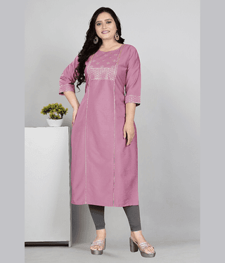 RIAANA Women Cotton Silk Zari Embroidered A-line Kurti ( Pink )