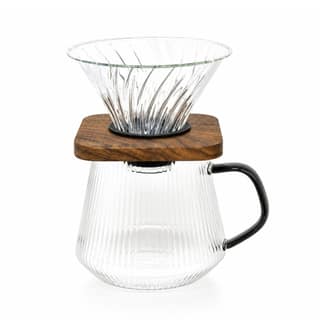 The Bean Co Roasters Pour Over Coffee Brewer Maker Set | Borosilicate Glass serving Carafe| Coffee Dripper with Wooden Base