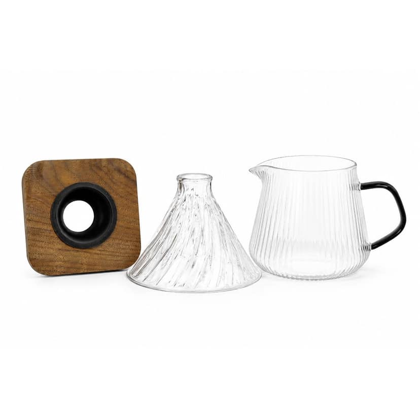 The Bean Co Roasters Pour Over Coffee Brewer Maker Set | Borosilicate Glass serving Carafe| Coffee Dripper with Wooden Base view 2