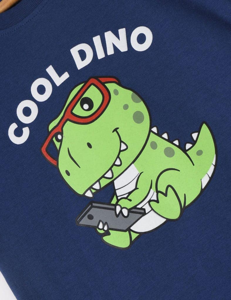 Boys T shirt Cotton Estate Blue Cool Dino view 2