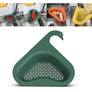 (Pack of 2) Multipurpose Swan-Shape Kitchen Sink Organizer Basket - Corner Dish Drying Rack for Fruits, Vegetables & Waste (Multicolor)