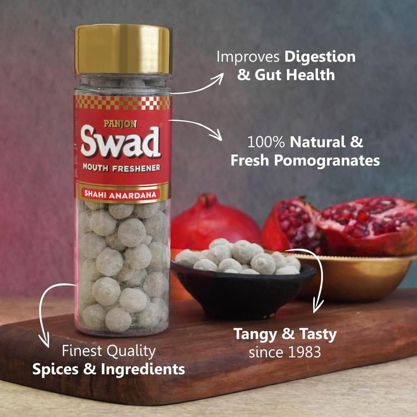 Panjon Swad Shahi Anardana Goli Mukhwas (Pack of 1 X 130 Grams) | Digestive Mouth Freshener | Hygienically Packed Traditional Pachak | Tasty Mouthfresheners | After-Meal Snack | Dry Mukhwas. view 2