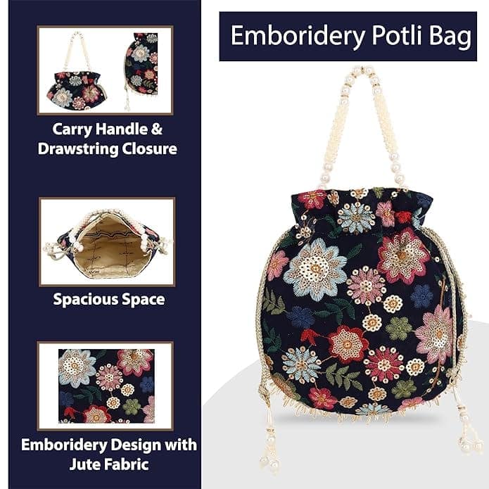 Women's Handbag, Potli Bag, Ethnic Bag, Wedding Bag, Party Bag, Gift Bag, Clutch Bag, Embroidered Bag, Designer Bag, Traditional Bag, Indian Bag view 2