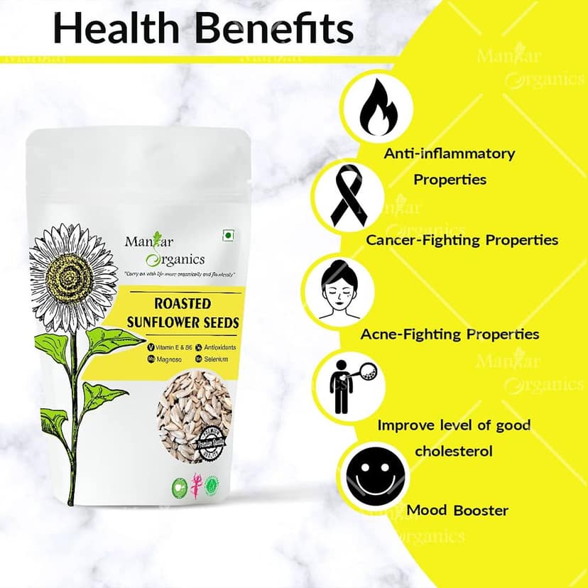 ManHar Organics Roasted Sunflower Seeds 2kg for Eating -AAA Grade |Protein and Fiber Rich Superfood| (Pack of 2, 1kg each) view 2