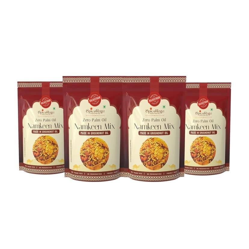 SpiceRaga Namkeen Mix Pack of 4 | No Palm Oil | Pure Groundnut Oil | No Trans Fat | Crispy & Spicy Teatime Snack | Healthy Snack | 100% Natural Ingredients | 160g Each