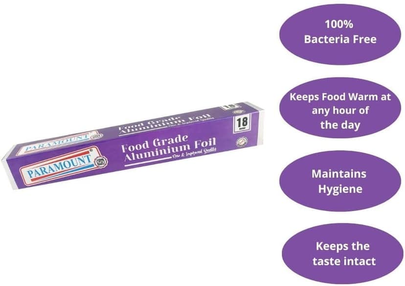 Paramount Aluminium Foil for Food Packing - 18 MTR, Keeps Food Fresh, Hygienic & Safe, Durable for Wrapping & Storing - Pack of 2 Rolls view 2