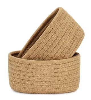 Generic Cotton 8x3 Inch Round 2 Set Bedside Organizer With Out Lid (Beige)-PID66364