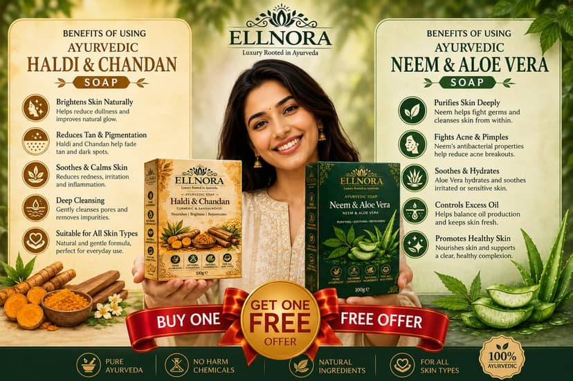 ELLNORA Ayurvedic Haldi Chandan & Neem Aloe Vera Soap Duo view 2