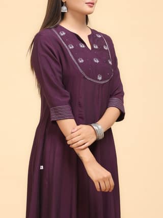 Wine Berry viscose kurti with embroidery and sequins work