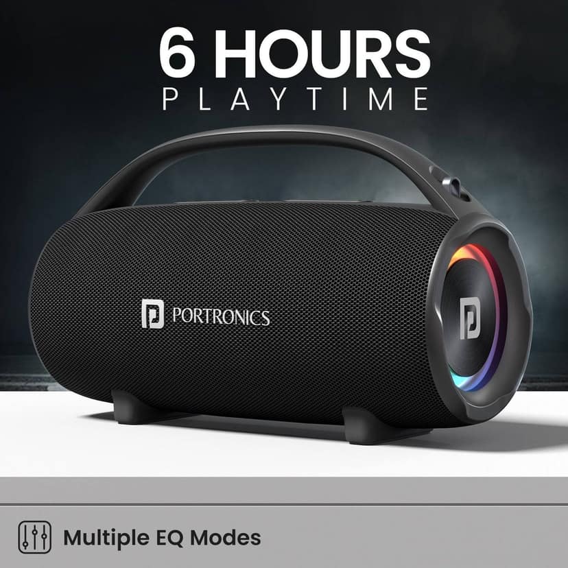 Portronics Thunder 2.0 60W Wireless Bluetooth Party Speaker with Dual Passive Radiator, Upto 6 Hours Playtime, Multiple EQ Modes, RGB LED Lights, TWS Mode, Bluetooth 5.3V, Type C Fast Charging view 2