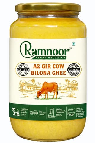 Ramnoor Pure Organic A2 Gir Cow Bilona Ghee | 100% Natural | Lab Tested | 1 Liter