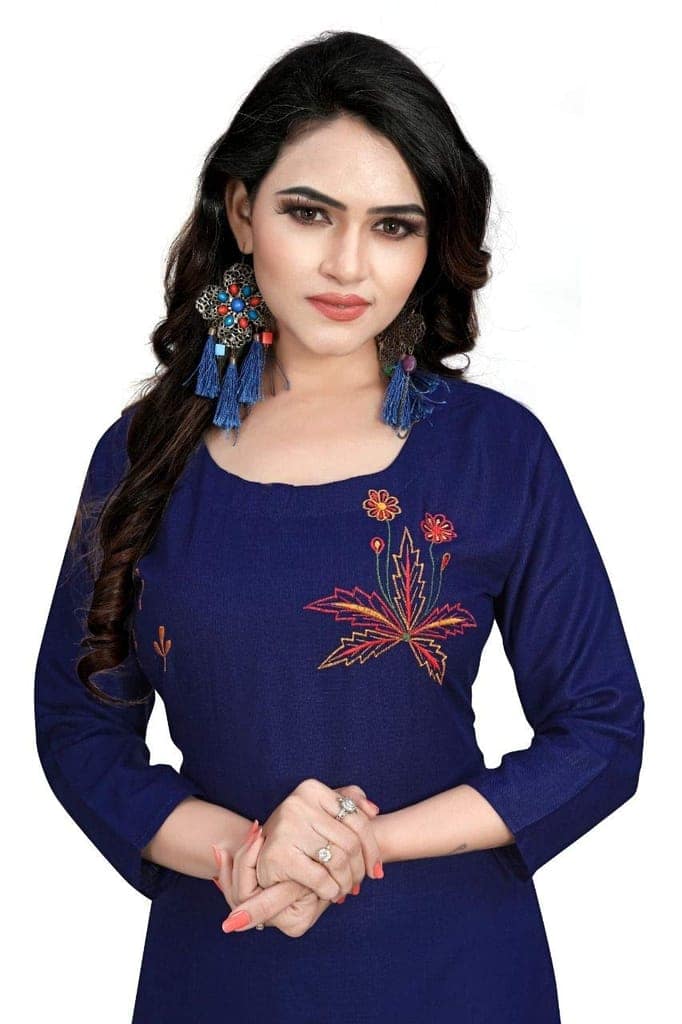STYLEOO Rayon Combo Pack Embroidered Kurti for Women's (Pack of 2) (Blue and Pink, M, L, XL, XXL) view 2