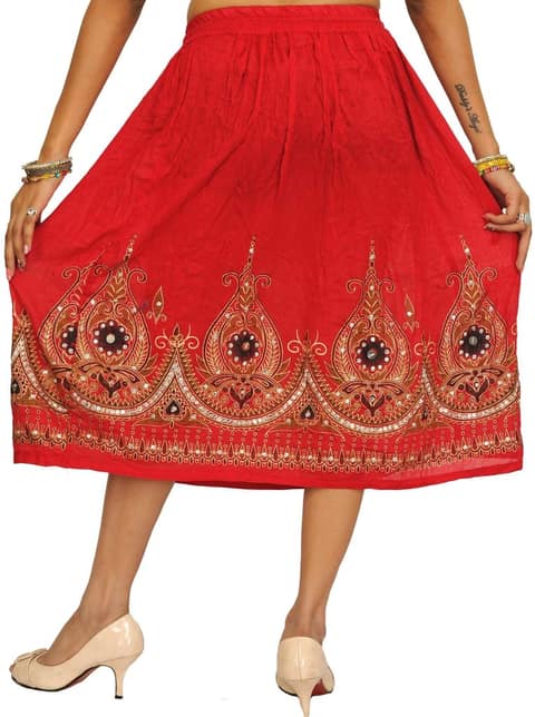 True-Red Midi-Skirt with Printed Flowers Embellished with Sequins view 2
