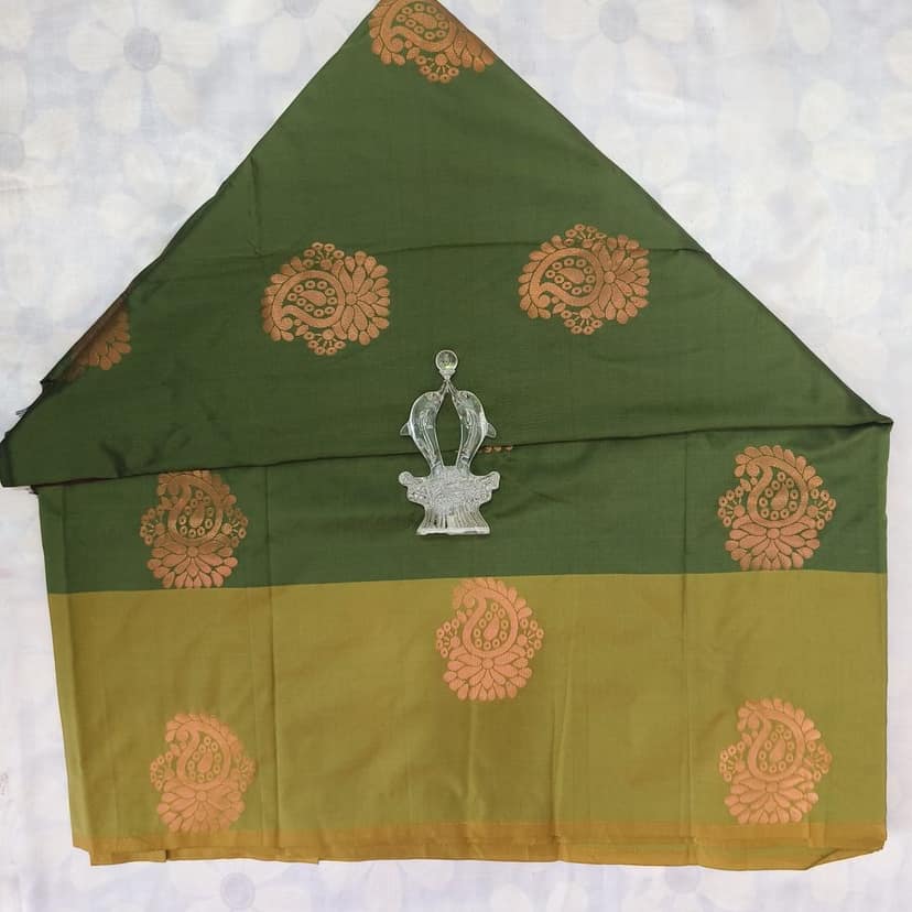 Soft Silk Saree with Blouse - Forest Green view 2