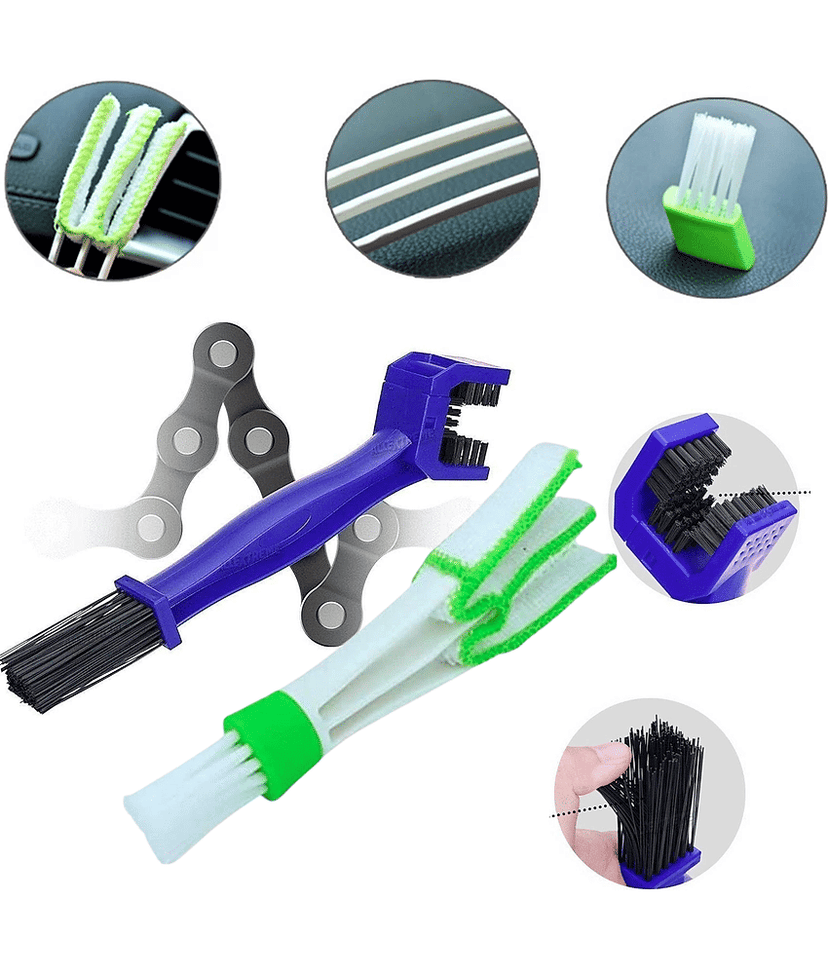 Aksmit Combo ( Pack Of 2 ) Multi-Purpose Bike Chain Cleaner Brush with Soft & Long Bristles Ideal for Quick Cleaning of Cycles, Motorcycles With Multipurpose Microfiber Double Sided Car Cleaning Brush for Car A/c Vents, Blinds, Keyboard