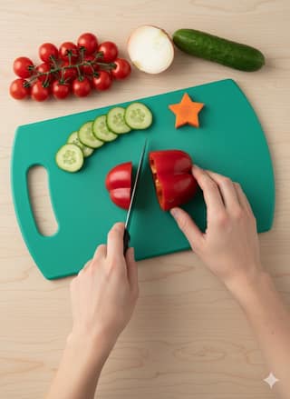 Dark Wolf Square Green Curve Plastic Cutting Board with Handle Knife Friendly Chopping Board
