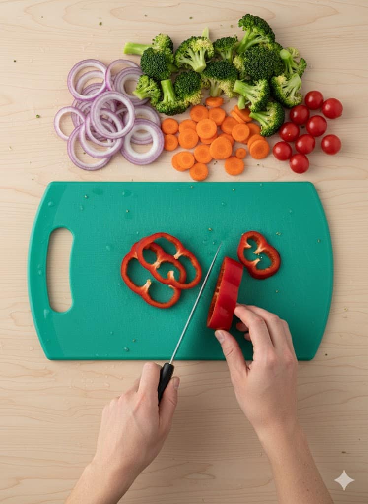 Dark Wolf Square Green Curve Plastic Cutting Board with Handle Knife Friendly Chopping Board view 2