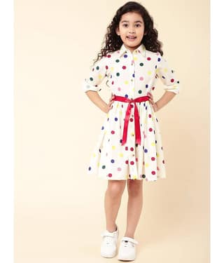 A.T.U.N. Cotton Shirt Dress For Girls ( Pack of 1 , Cream )