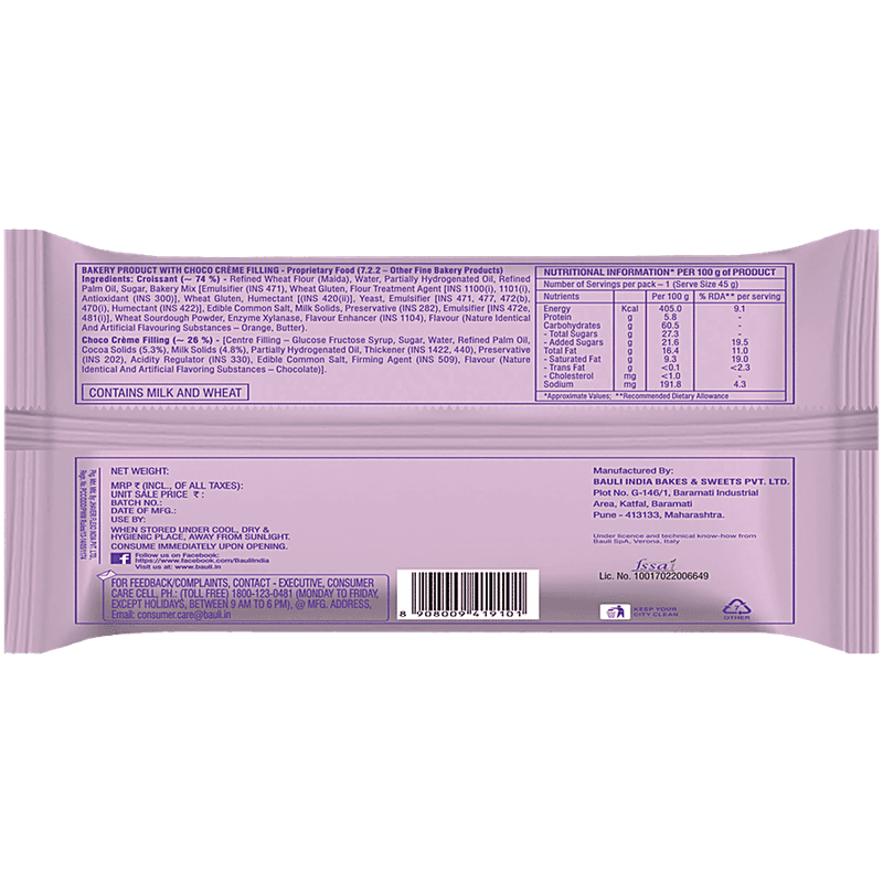 Bauli Moonfils Croissant - Choco Creme, 100% Veg, 45 g view 2