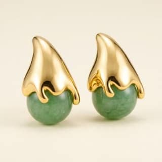 Golden Drip Teardrop Earrings - Green | Gold-Tone Anti-Tarnish Imitation Jewellery