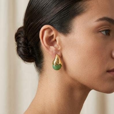 Golden Drip Teardrop Earrings - Green | Gold-Tone Anti-Tarnish Imitation Jewellery view 2