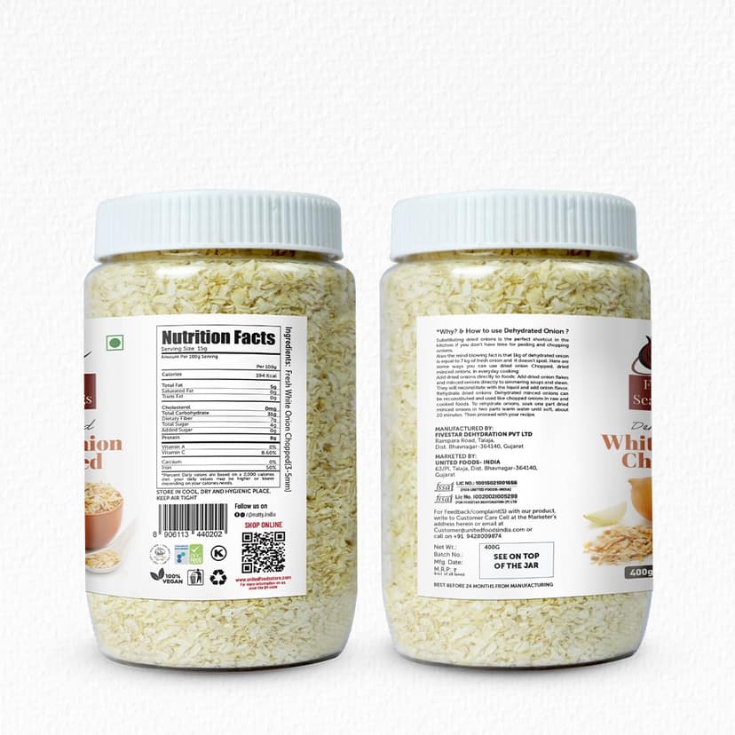 Fivestar Seasoning White Onion Chopped 400g, 100% Natural, Rich In Iron, Easy To Cook, 0% Trans-Fat Dehydrated Onion Flakes (400 Grams) view 2