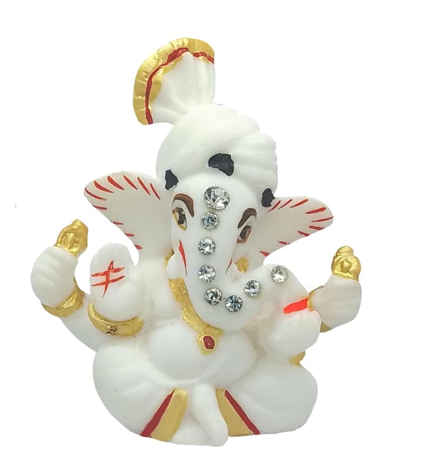 Vishu Store: Lord Ganpati/Ganesha Idol for Car Dashboard, Desk, Office Table | Ganesh Car Dashboard Idol Figurine Showpiece Sculpture 3.5 x 2 Inch (Marble Dust) (Pagri Wale Ganesh Ji) view 2