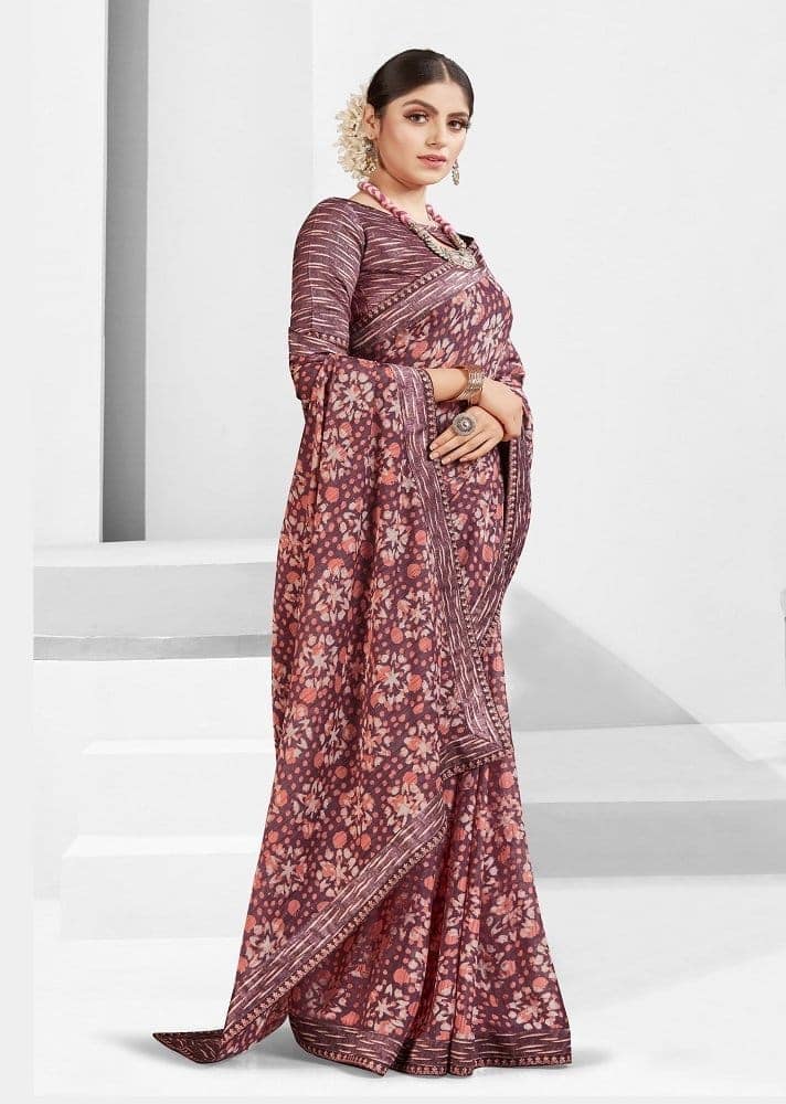 Digital Printed Georgette Saree in Dusty Purple