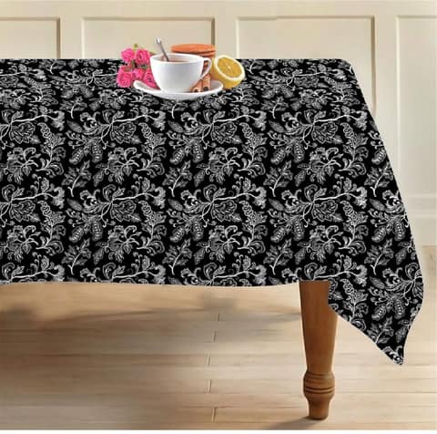 AIRWILL 100% Cotton Floral Pattern 8 Seater Rectangle Table Cover Sized, 56x95 inches (Black,White, Pack of 1)