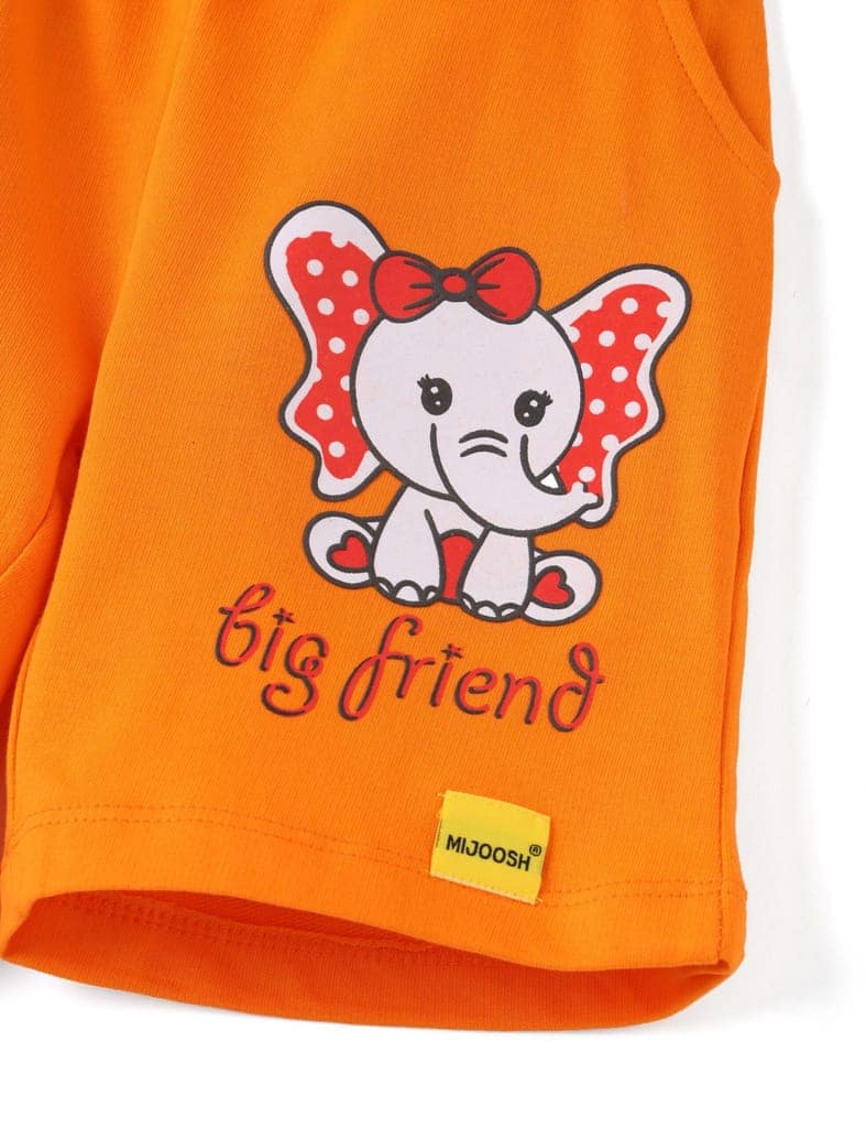 Girls Shorts Cotton French Terry Vibrant Orange Big Friend Elephant view 2