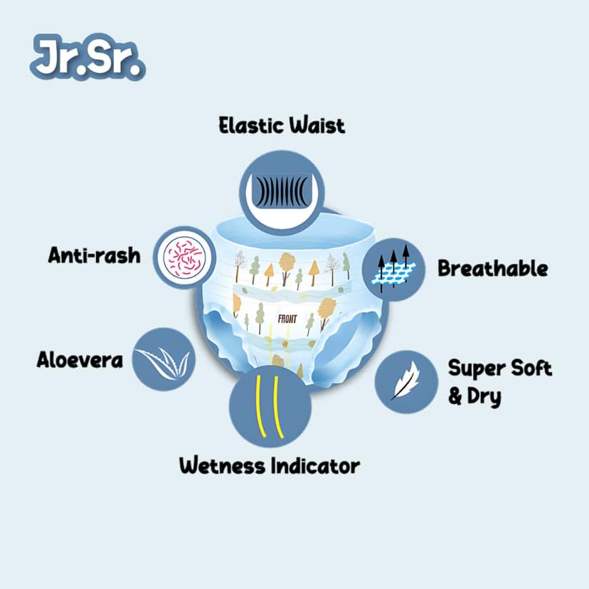Jr. Sr. Baby Diaper Pants | Extra Large (XL) Size (12-17 kg), 54 Count | Pack of 1 | Upto 12 hr Absorption with Advanced Leak Protection | Safe For Babies Skin | Soft, Secure & Comfy Jr. Sr. Baby Diaper Pants | Extra Large (XL) Size (12-17 kg), 54 Count view 2
