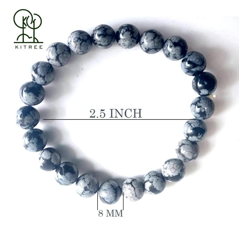 KITREE NATURAL SNOWFLAKES OBSIDIAN CRYSTAL BRACELET 8MM ROUND FOR UNISEX (COLOR GREY & BLACK) view 2