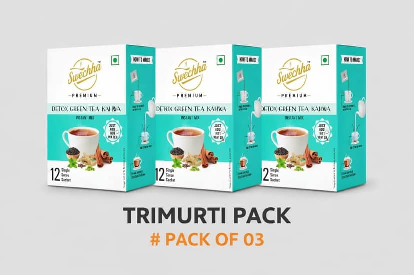 Swechha Premium Detox Green Tea (Weight Loss / Immunity / Herbal Tea )Kahwa Instant Mix - TRIMURTI PACK (3x12 Sachets)