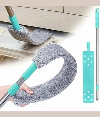 (Pack of 1) Theos Multicolour Gap Dust Cleaner Microfiber Duster for Bed Sofa High Ceilings Under Appliance Couch Fridge Furniture Cleaning Washable & Retractable Brush Stainless Steel Extension Long Handle Pole
