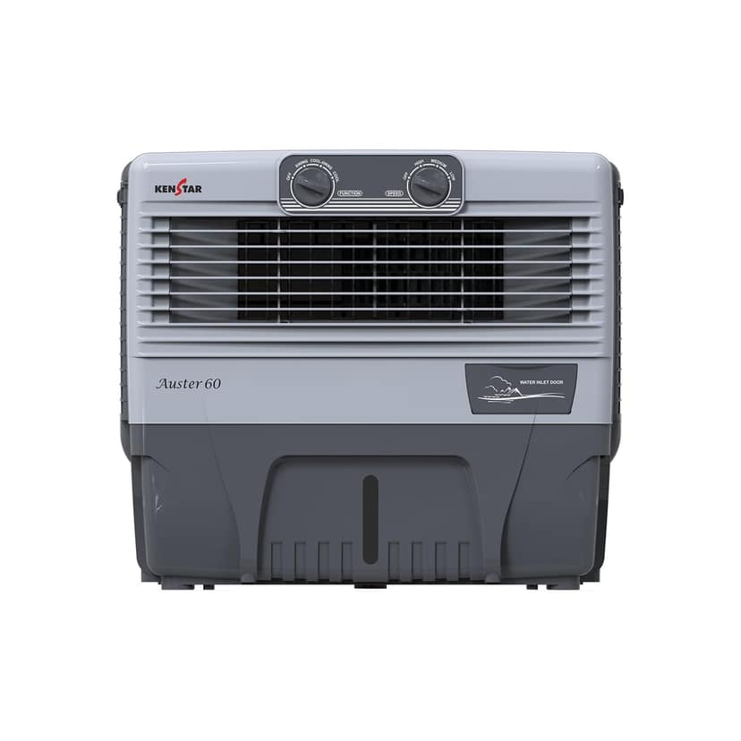 Kenstar Auster 60 Window Air Cooler for Home - Inverter Compatible, Wood Wool Cooling Pads, Collapsible Louvers (60L, 210 Watts) - Gray